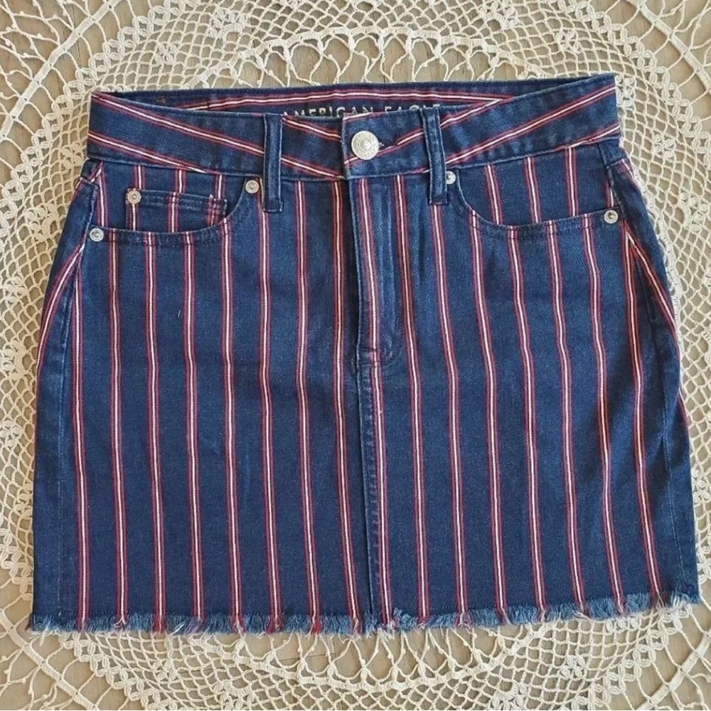 American Eagle Outfitters Denim Skirt with Blue and Red Stripes
